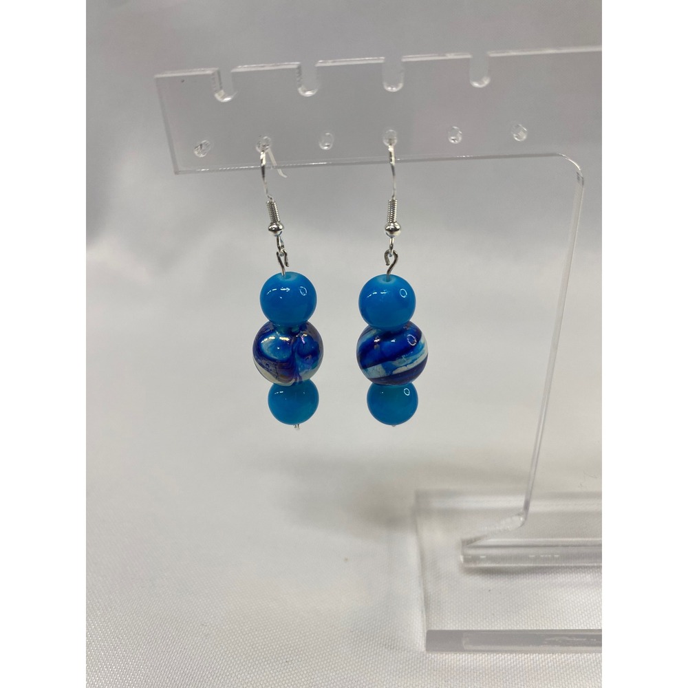 Handmade Blue Swirl Beaded Dangle Earrings Women's Fashion Jewelry